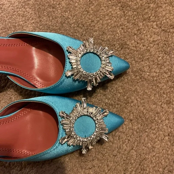 Blue satin crystal pointy toe sling backs BNWOT - Picture 5 of 9